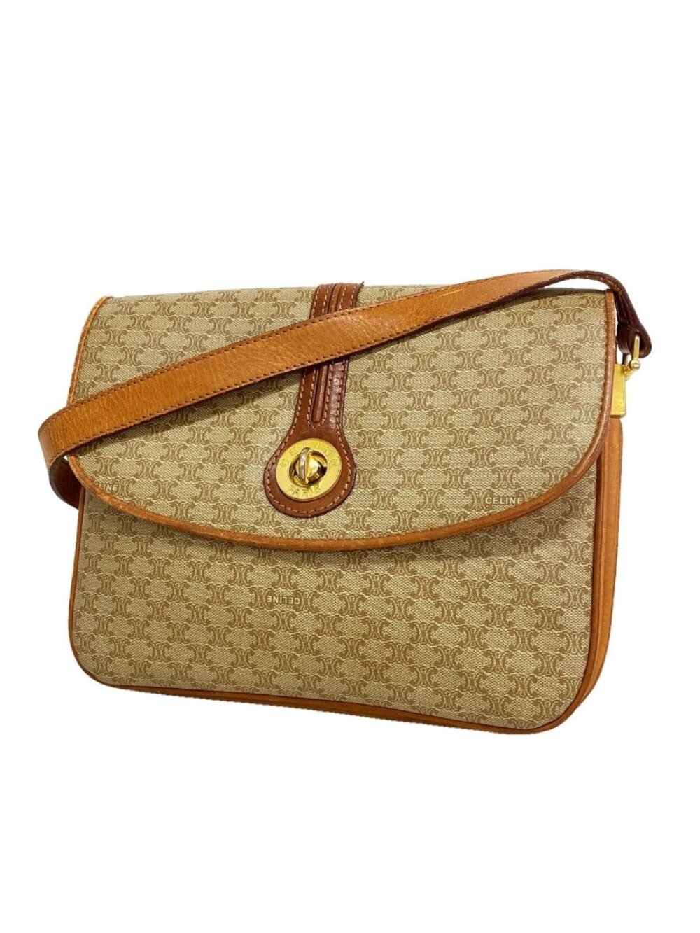 Celine Shoulder Bag Macadam Brown Gold